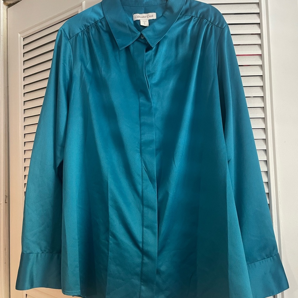 Vintage Coldwater Creek Teal Silky Blouse